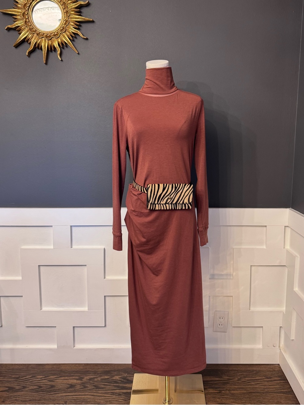 Athleta Women's Long Sleeve Turtleneck Maxi Dress in Rust